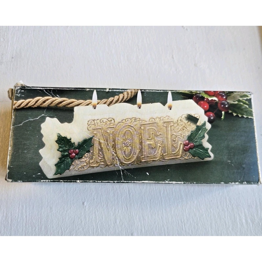 Vintage Christmas 3 Wick Candle NOEL Holly Unburned Holiday Decor 80s 90s‎